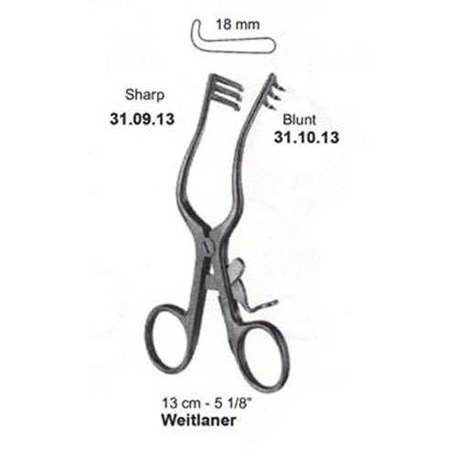Weitlaner Retractor Curved 10.5cm 4x3 Teeth – Sharp Surgical Instruments, New